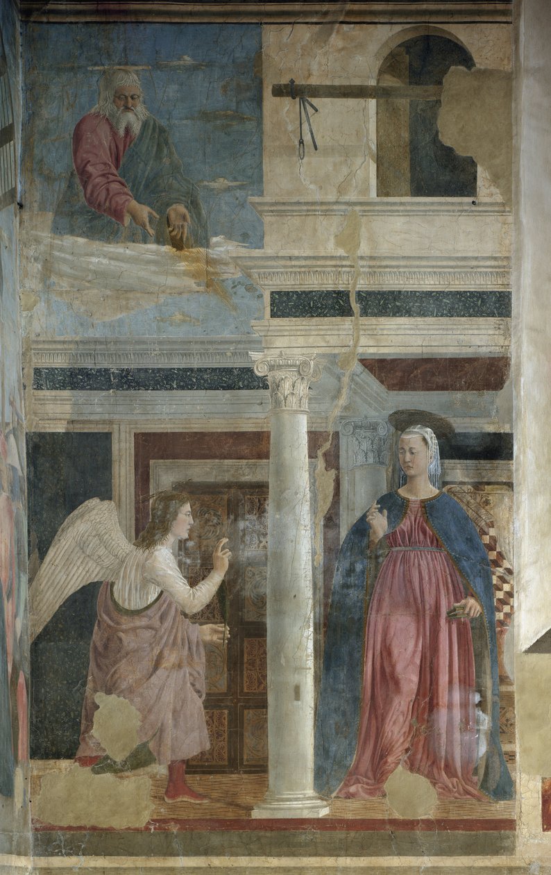 Zvěstování - Freska, kolem 1455 od Piero della Francesca