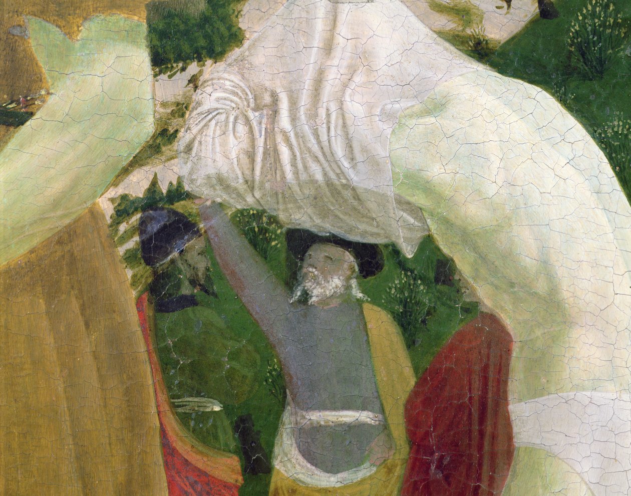 Křest Krista, detail pravé části zobrazující muže připravujícího se na křest od Piero della Francesca