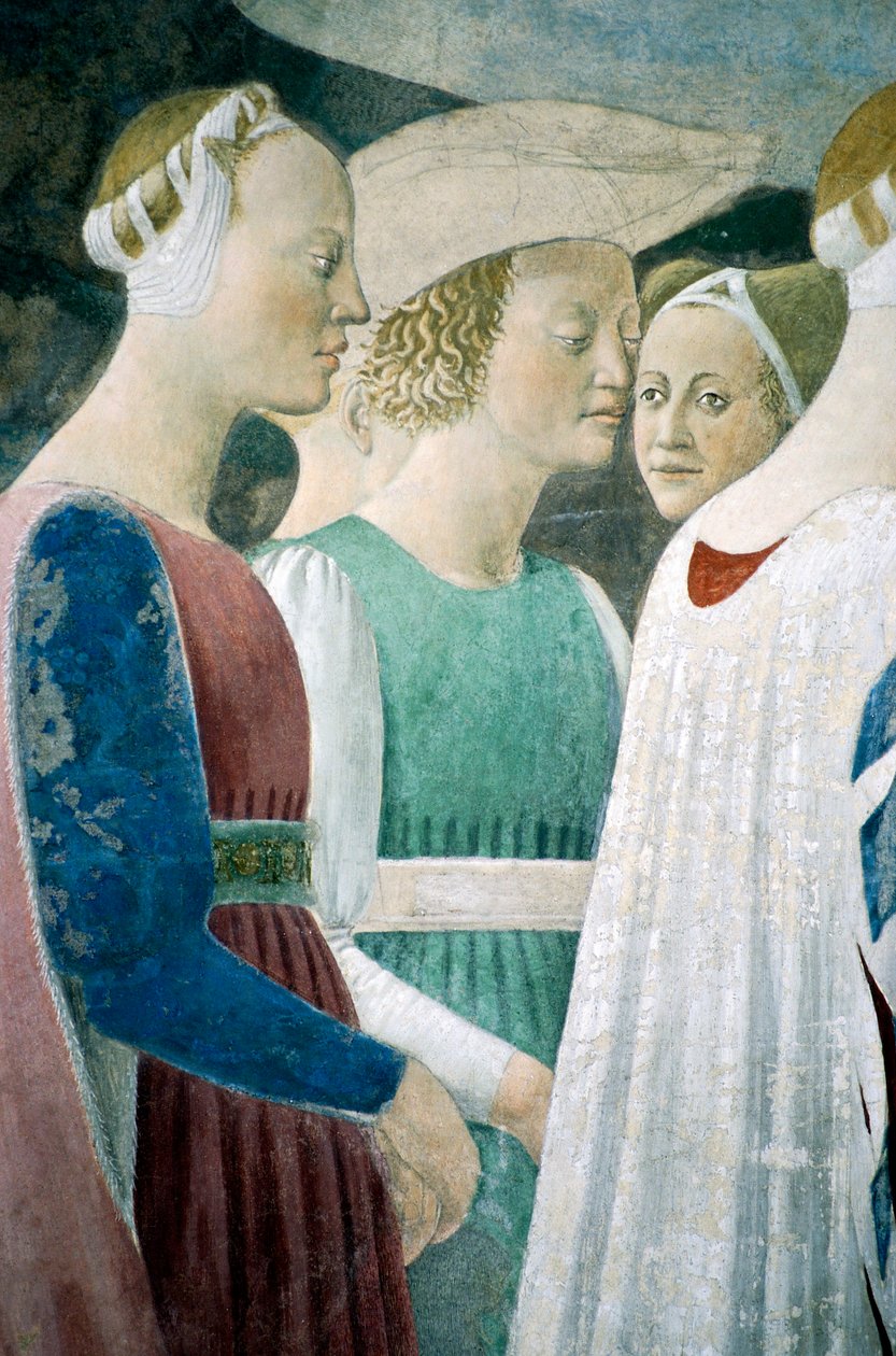 Detail z Legendy o pravém kříži zobrazující uctívání dřeva a setkání královny ze Sáby a krále Šalamouna, od Piera della Francesca od Piero della Francesca