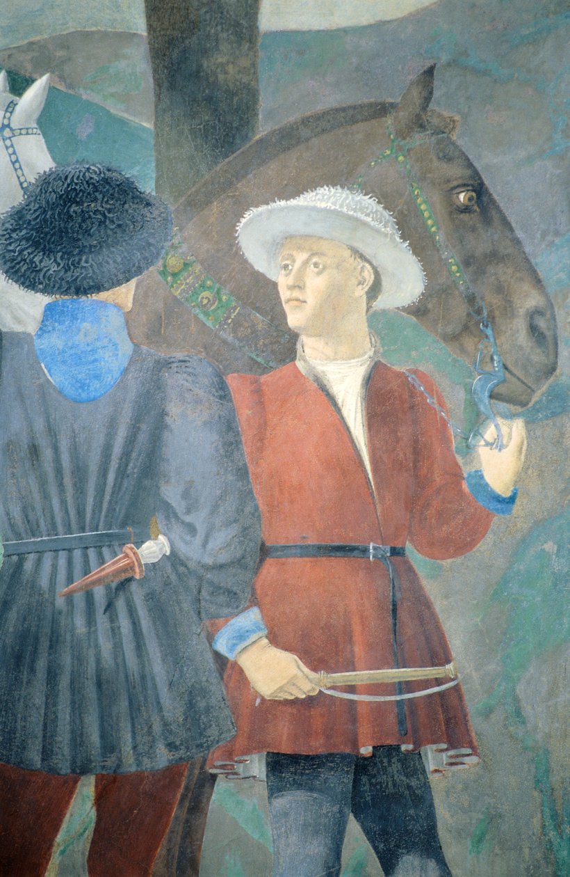 Detail z Legendy o pravém kříži zobrazující uctívání dřeva a setkání královny ze Sáby a krále Šalamouna, od Piera della Francesca od Piero della Francesca