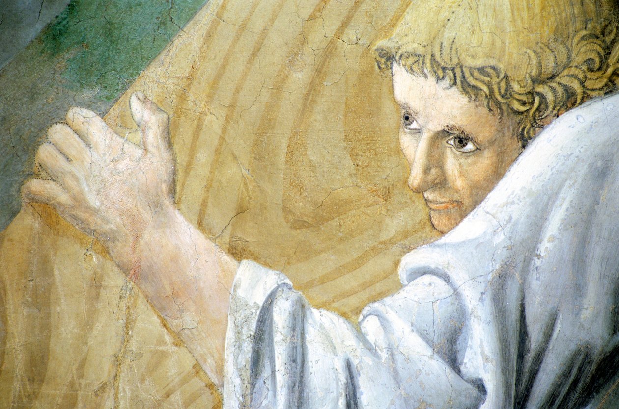 Detail z The Legend of the True Cross zobrazující transport posvátného dřeva od Piera della Francesca od Piero della Francesca