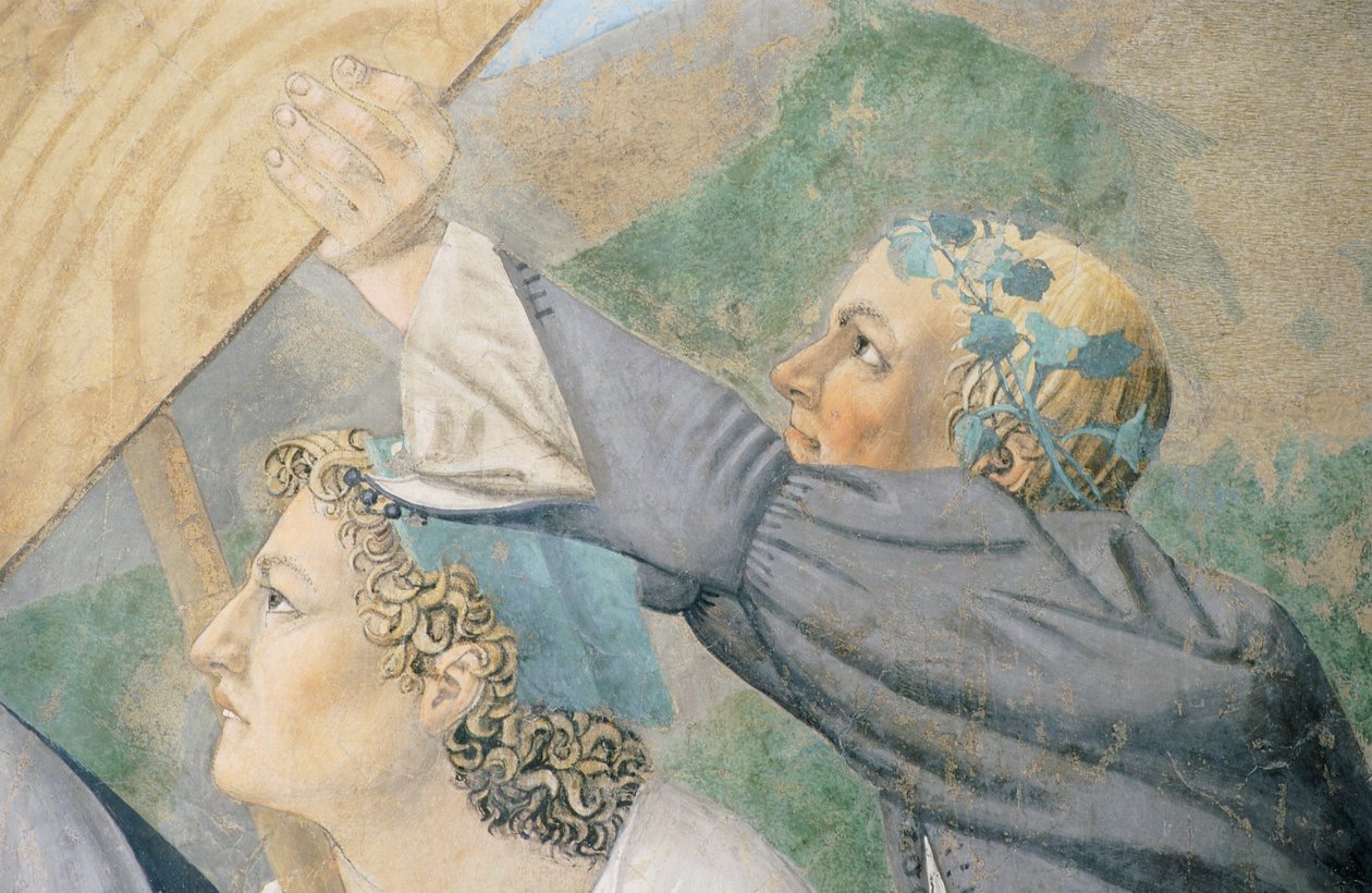 Detail z The Legend of the True Cross zobrazující transport posvátného dřeva od Piera della Francesca od Piero della Francesca