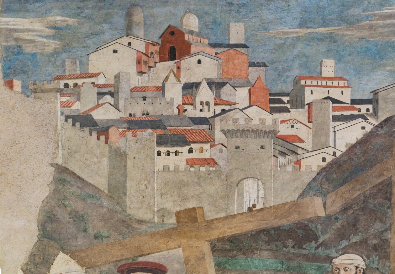 Nalezení tří křížů a ověření kříže, z příběhů o pravém kříži (freska) od Piero della Francesca