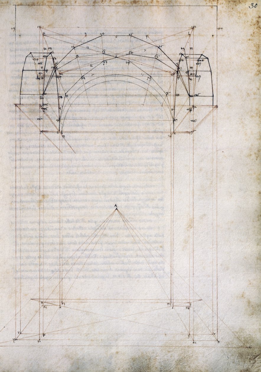 Perspektiva uličky s křížovou klenbou, stránka z De Prospectiva pingendi (O perspektivě malby), Piero della Francesca (asi 1415-1492), Itálie od Piero della Francesca