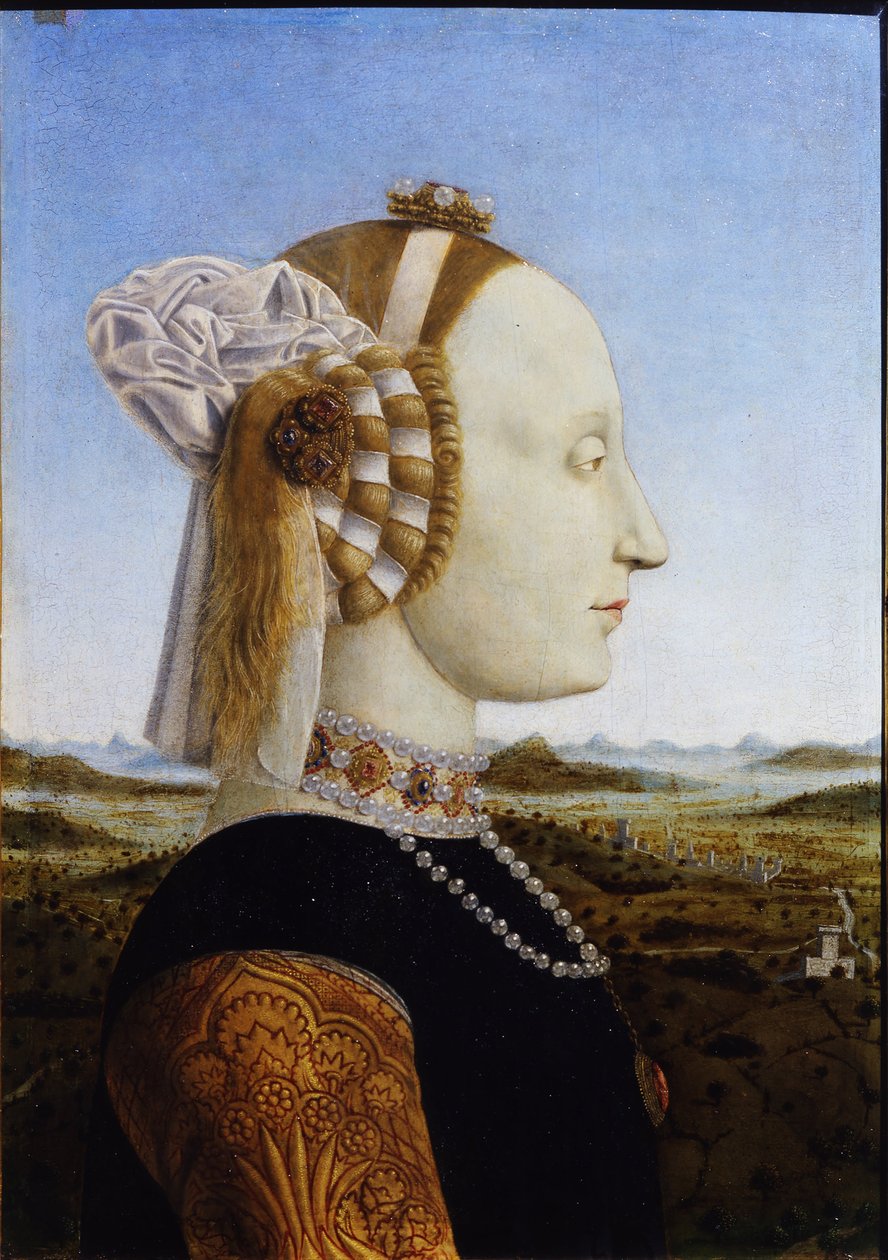 Portrét Battisty Sforzy Ze spárovaných portrétů Federica da Montefeltra a jeho manželky, vévody a vévodkyně z Urbina, 1472 od Piero della Francesca