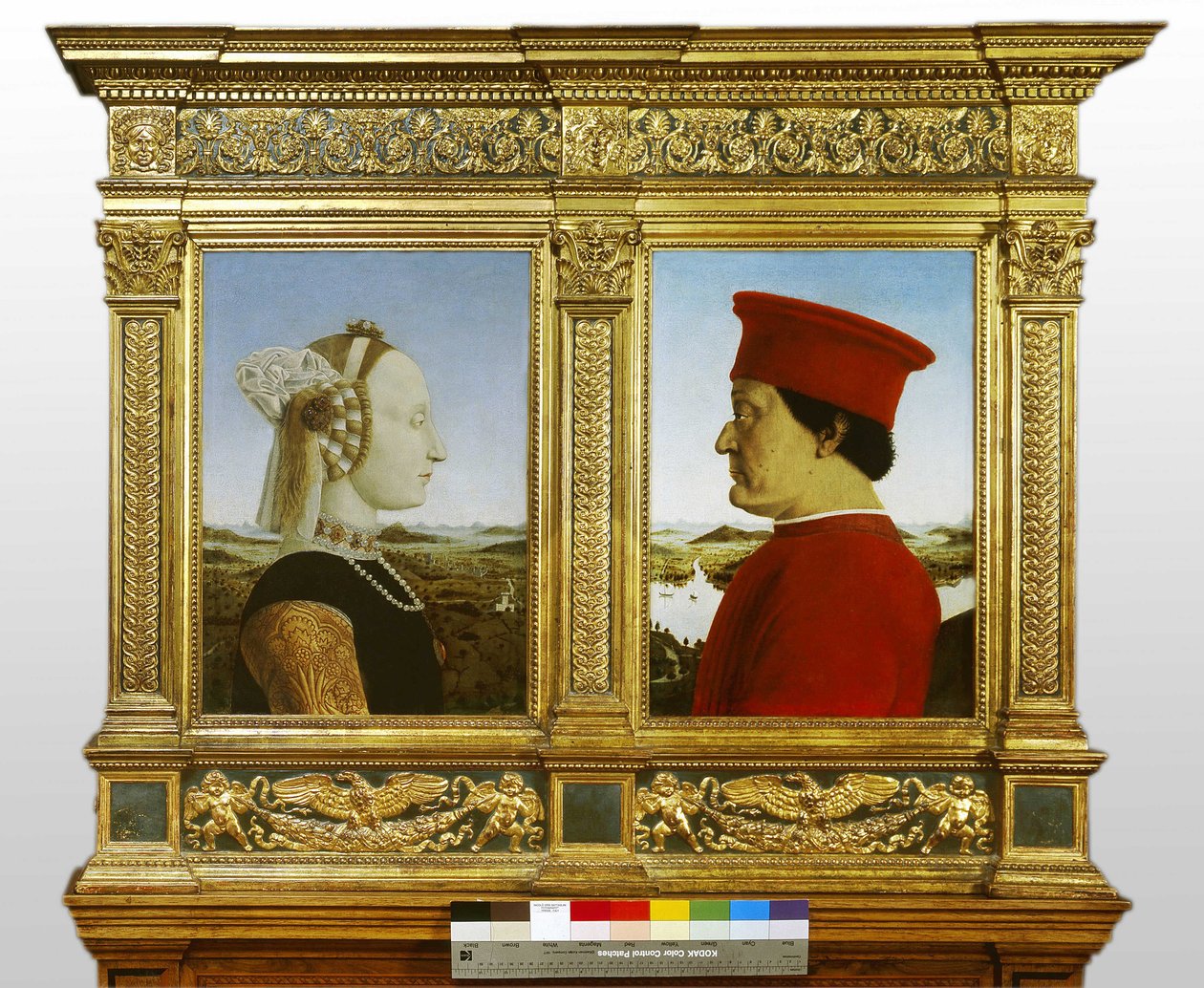 Portréty Federica de Montefeltro (Frederic de Montefeltre), vévody z Urbina (1422-1482) a Battisty Sforzy (1446-1472) s od Piero della Francesca