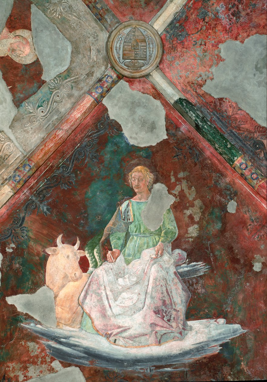 Svatý Lukáš. Detail fresky připisované Piero della Francesca (1410 / 1420-1492). kaple San Michele. Bazilika Santa Maria Maggiore (Svatá Maria Major), Řím. od Piero della Francesca