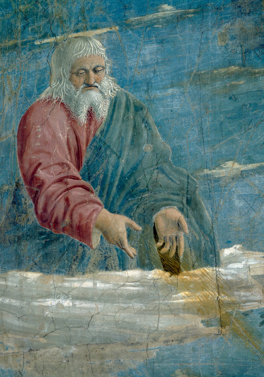 Legenda o pravém kříži, Zvěstování, detail Boha, dokončeno 1464 detailů fresky z 58292 od Piero della Francesca