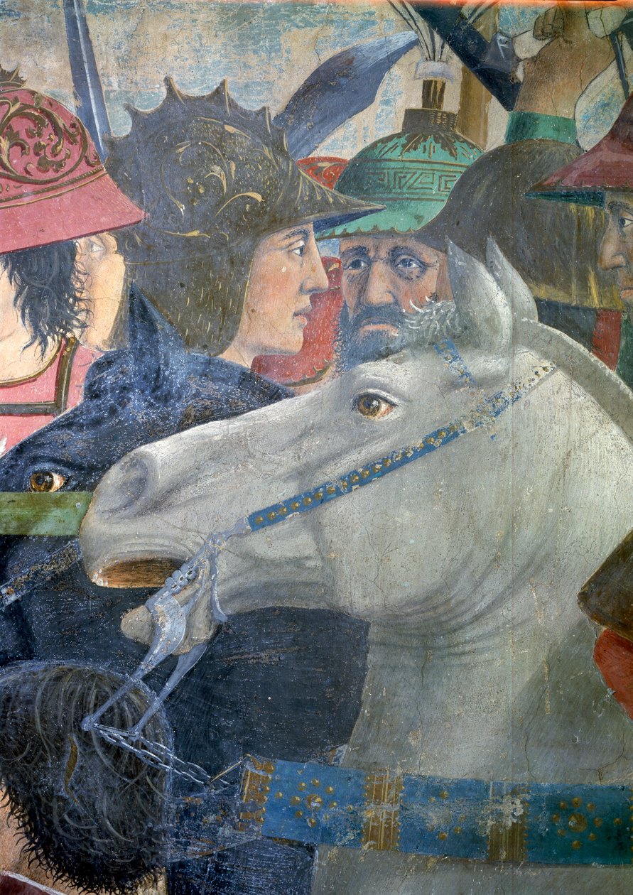 Legenda o pravém kříži, bitva u Heraclia a Chosroes, detail koně a vojáků, dokončena freska z roku 1464 od Piero della Francesca