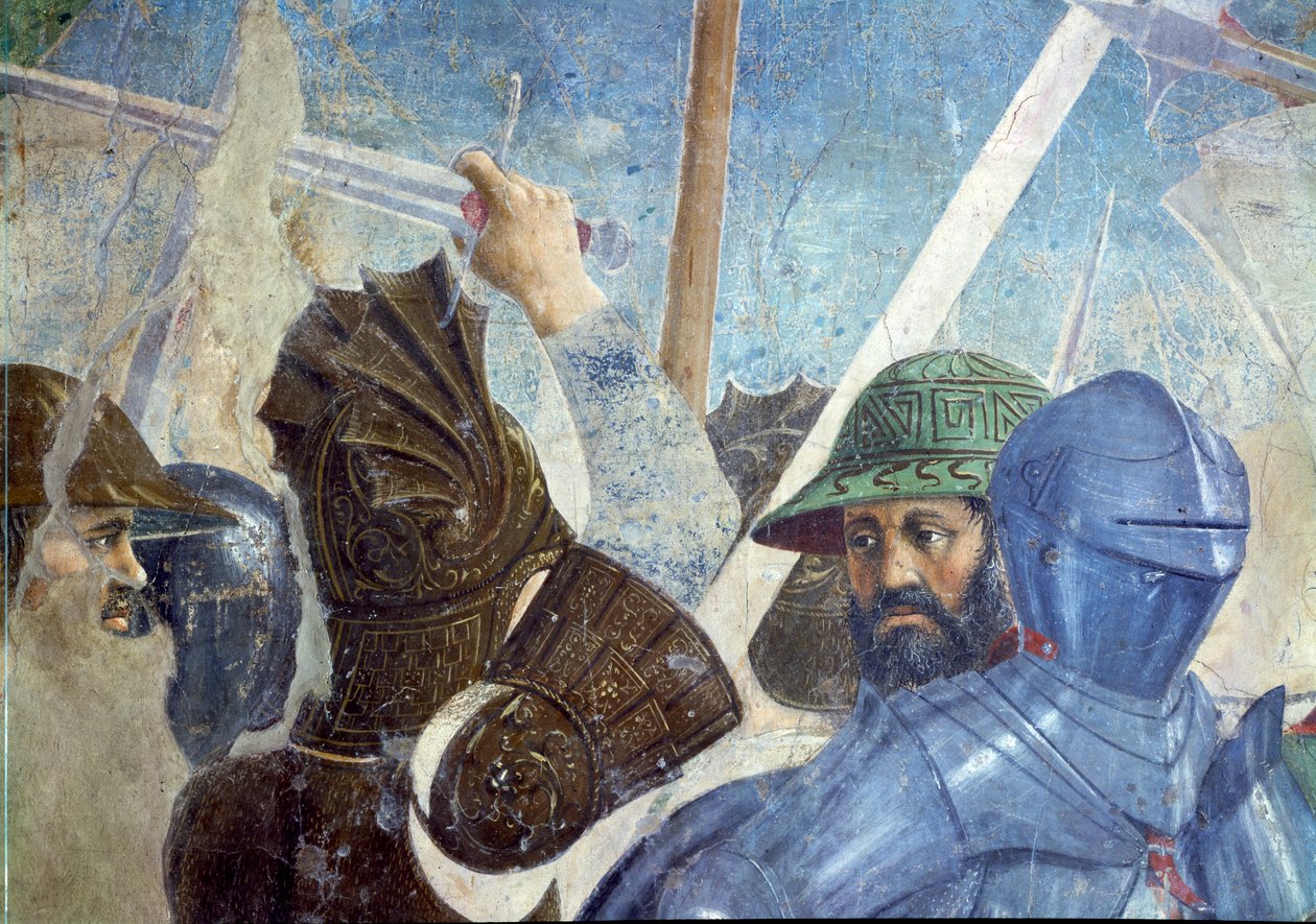 Legenda o pravém kříži, bitva u Heraclia a Chosroes, detail vojáků, dokončena freska z roku 1464 od Piero della Francesca