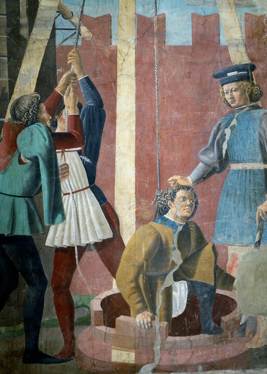Legenda o pravém kříži, mučení Žida, detail Jidáše vytaženého ze studny, dokončeno 1464 detail fresky z 58293 viz také 116372 od Piero della Francesca