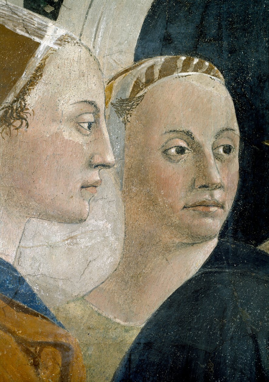 Legenda o pravém kříži, ověření pravého kříže, detail obsluhy, dokončena freska z roku 1464 od Piero della Francesca