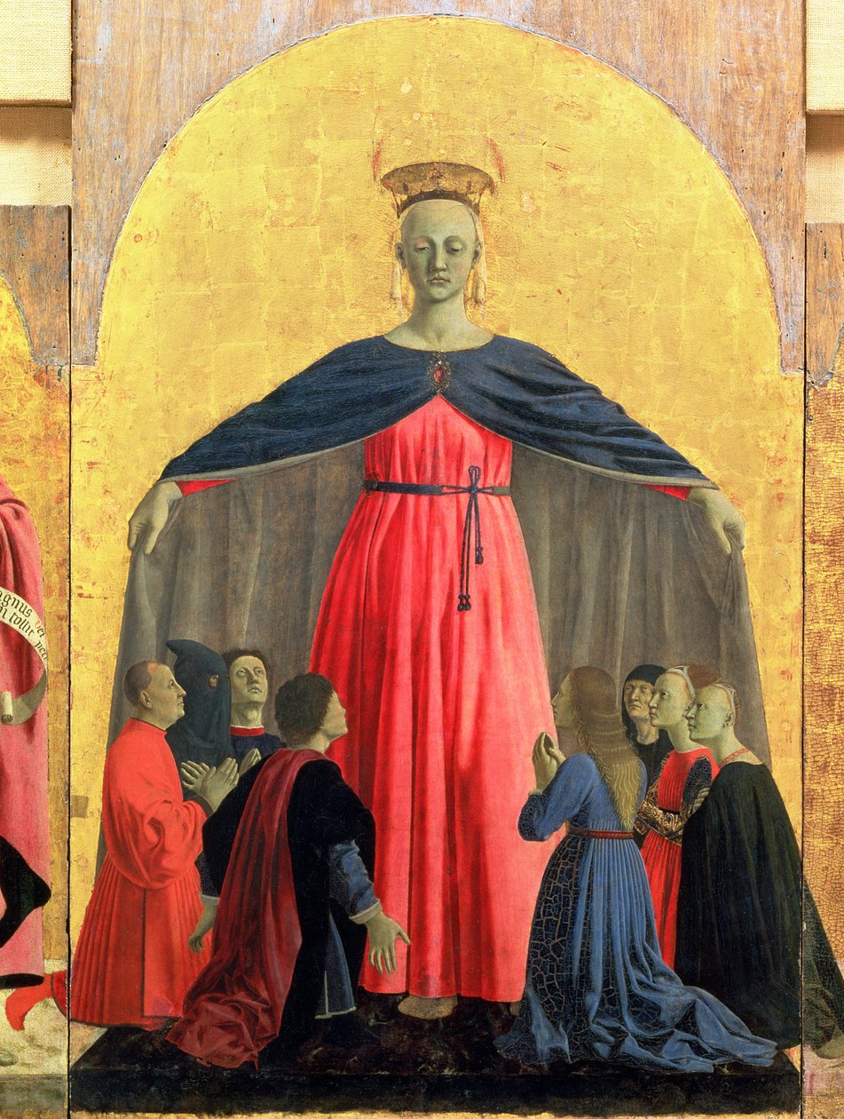 Milosrdná Madona, centrální panel z oltářního obrazu Misericordia, 1445 tempera na detailu panelu 95884 od Piero della Francesca