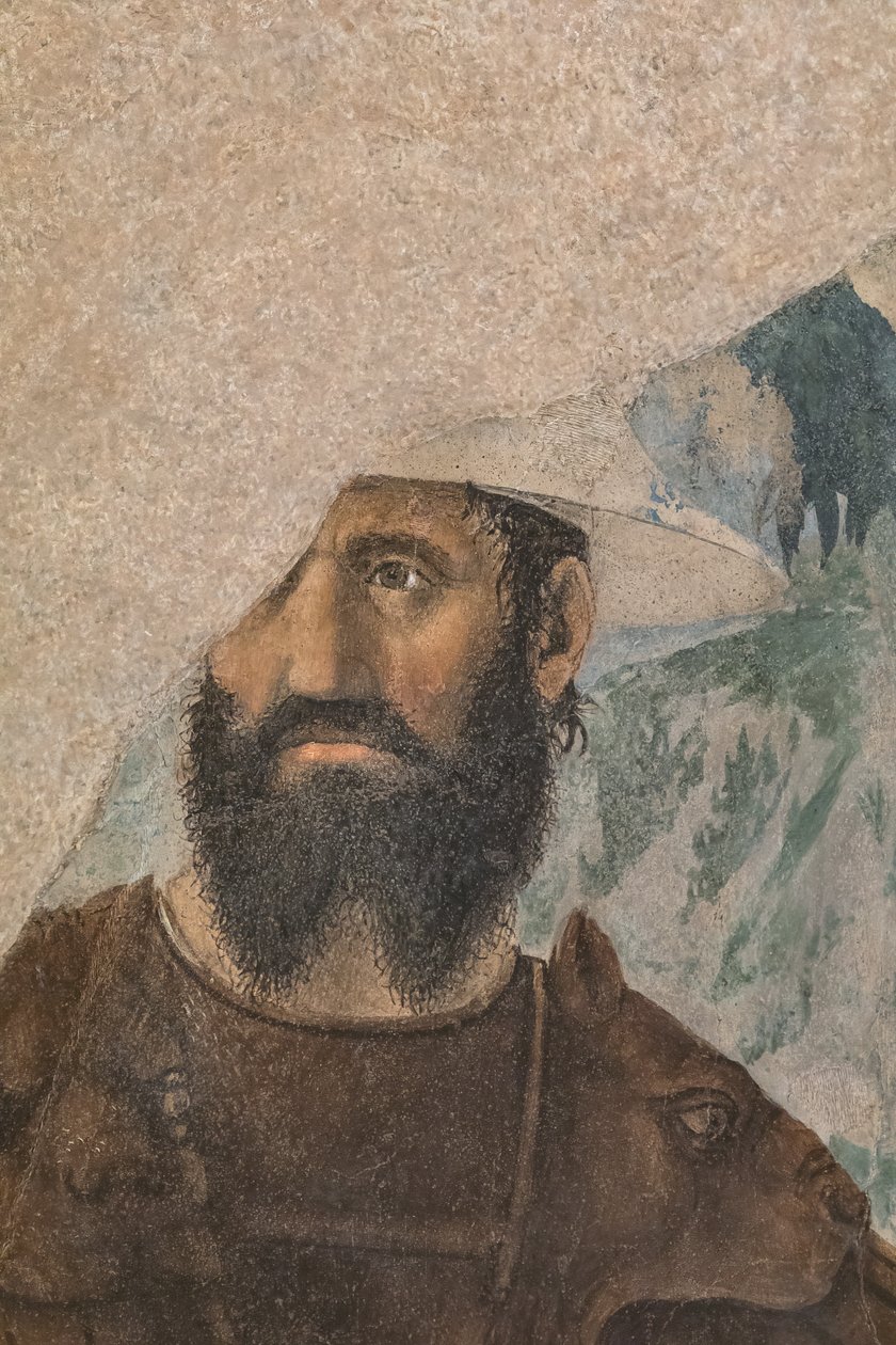 Konstantinovo vítězství nad Maxentiem, detail s vojákem. od Piero della Francesca