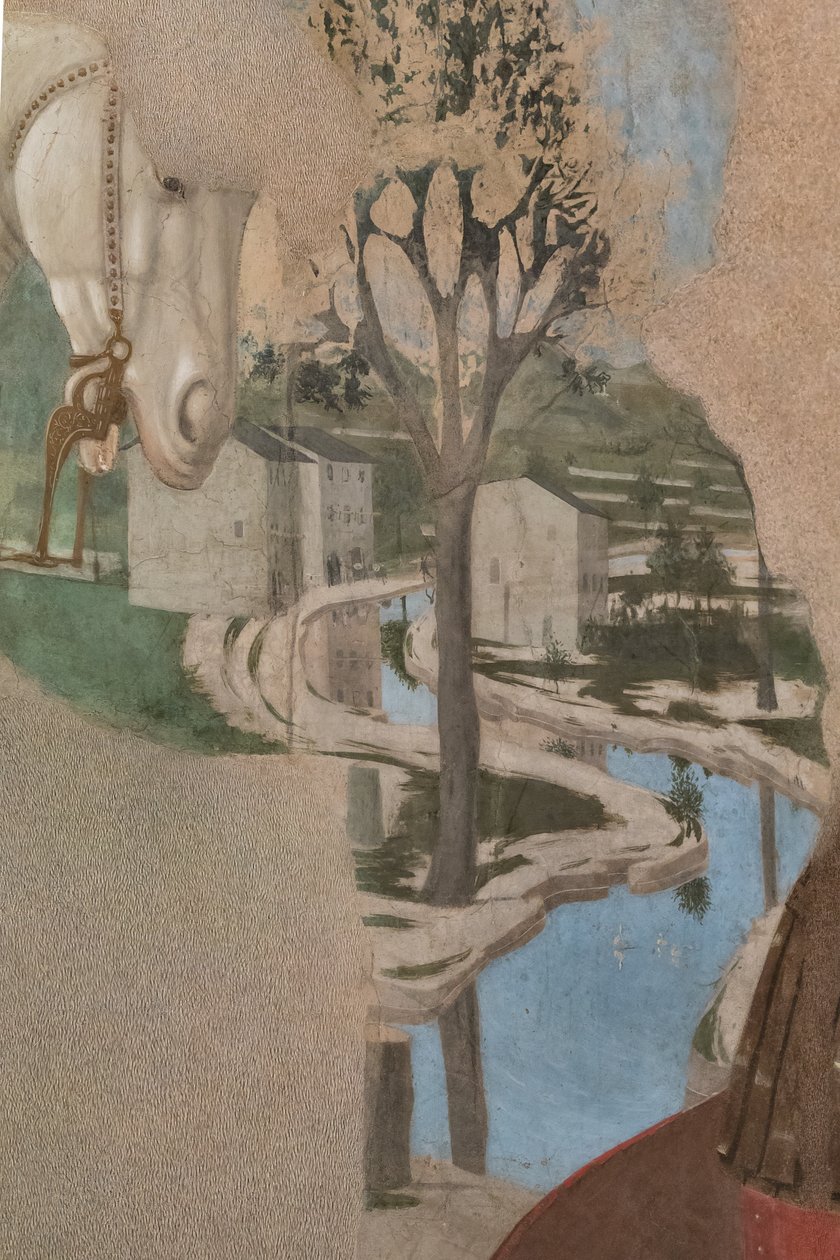 Vítězství Konstantina nad Maxentiem, detail s krajinou. od Piero della Francesca
