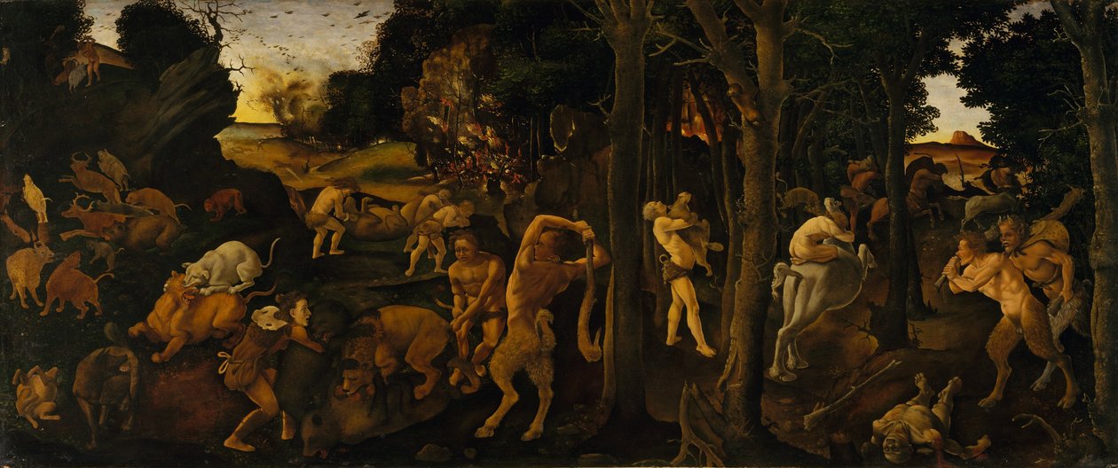 A Hunting Scene, c.1494-1500 (tempera a olej převedeny na Masonite) od Piero di Cosimo