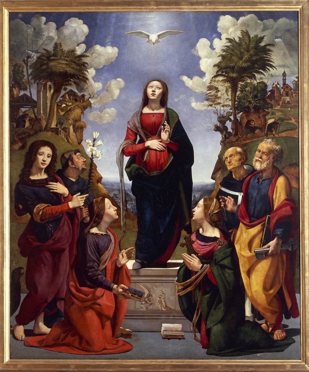 Neposkvrněné početí obklopené svatými, kolem 1500-05 (tempera grassa na dřevě) od Piero di Cosimo