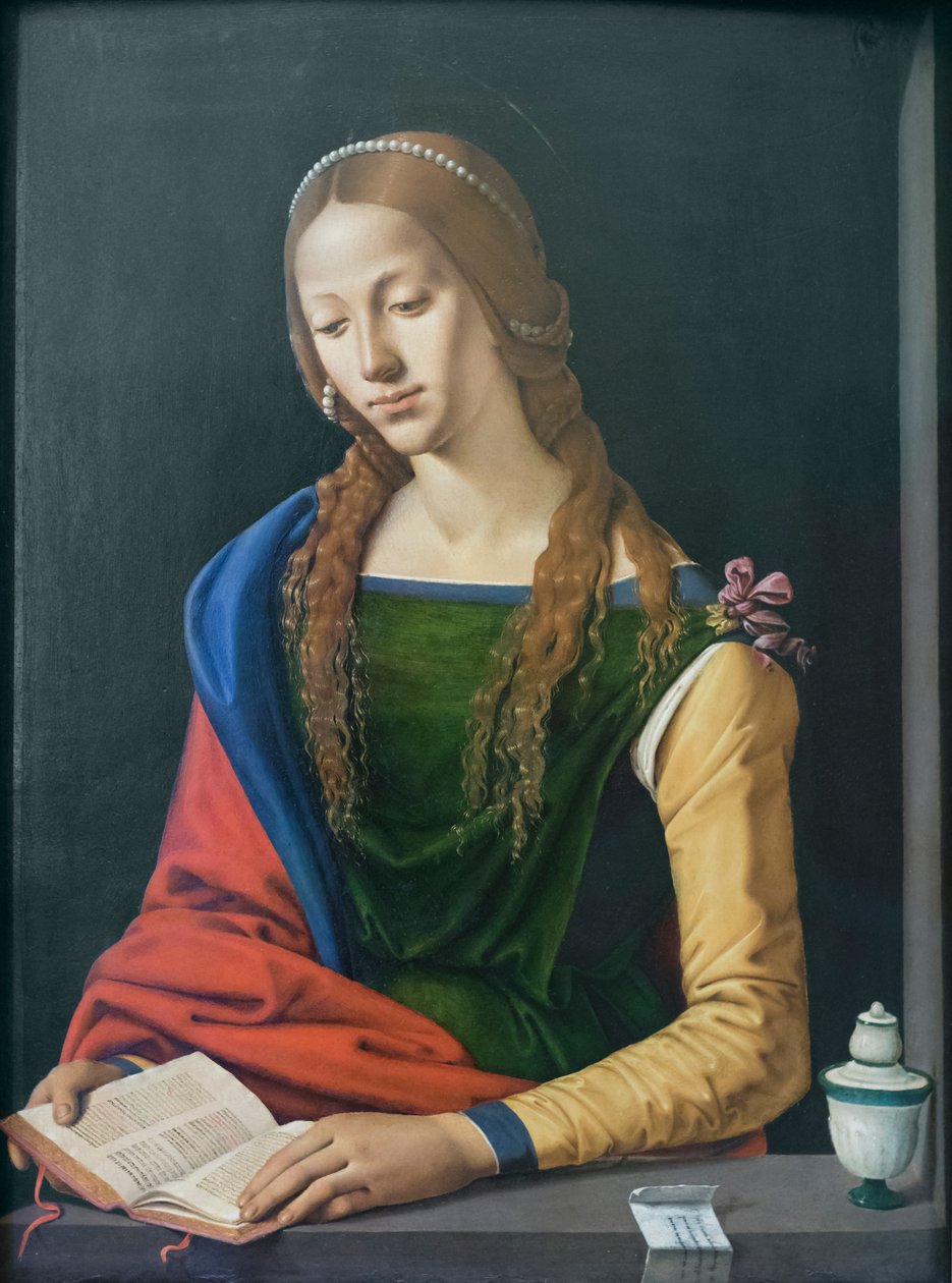 Svatá Marie Magdalena čtení, konec 15. století (olej na panelu) od Piero di Cosimo