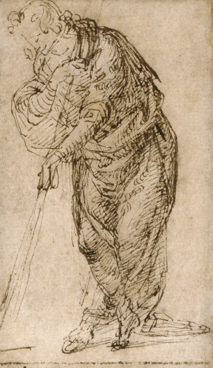 Stojící postava opírající se o hůl od Piero di Cosimo