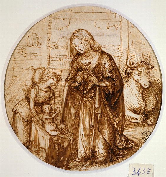 Adoration of the Child (pero a inkoust na papíře) od Piero di Cosimo