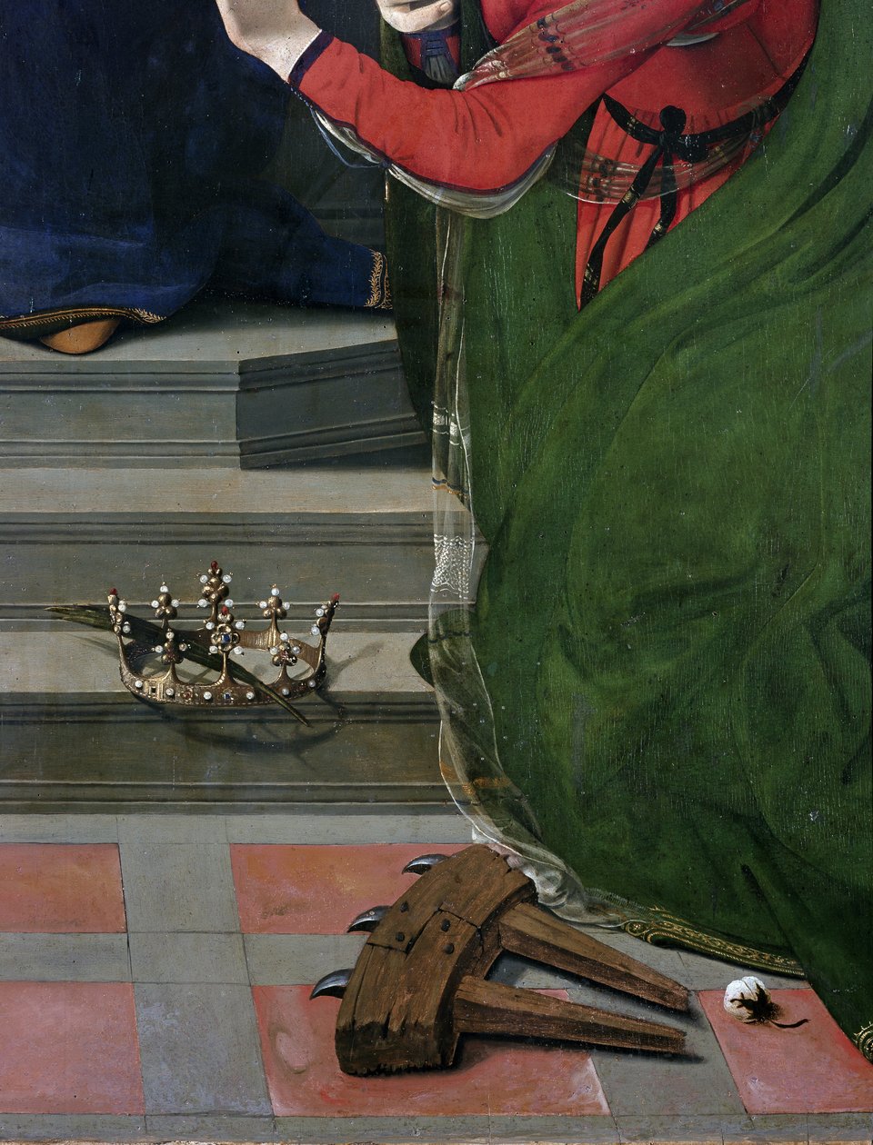 Panna a dítě na trůnu obklopené svatými, detail (olej a tempera na panelu, cca 1493) od Piero di Cosimo
