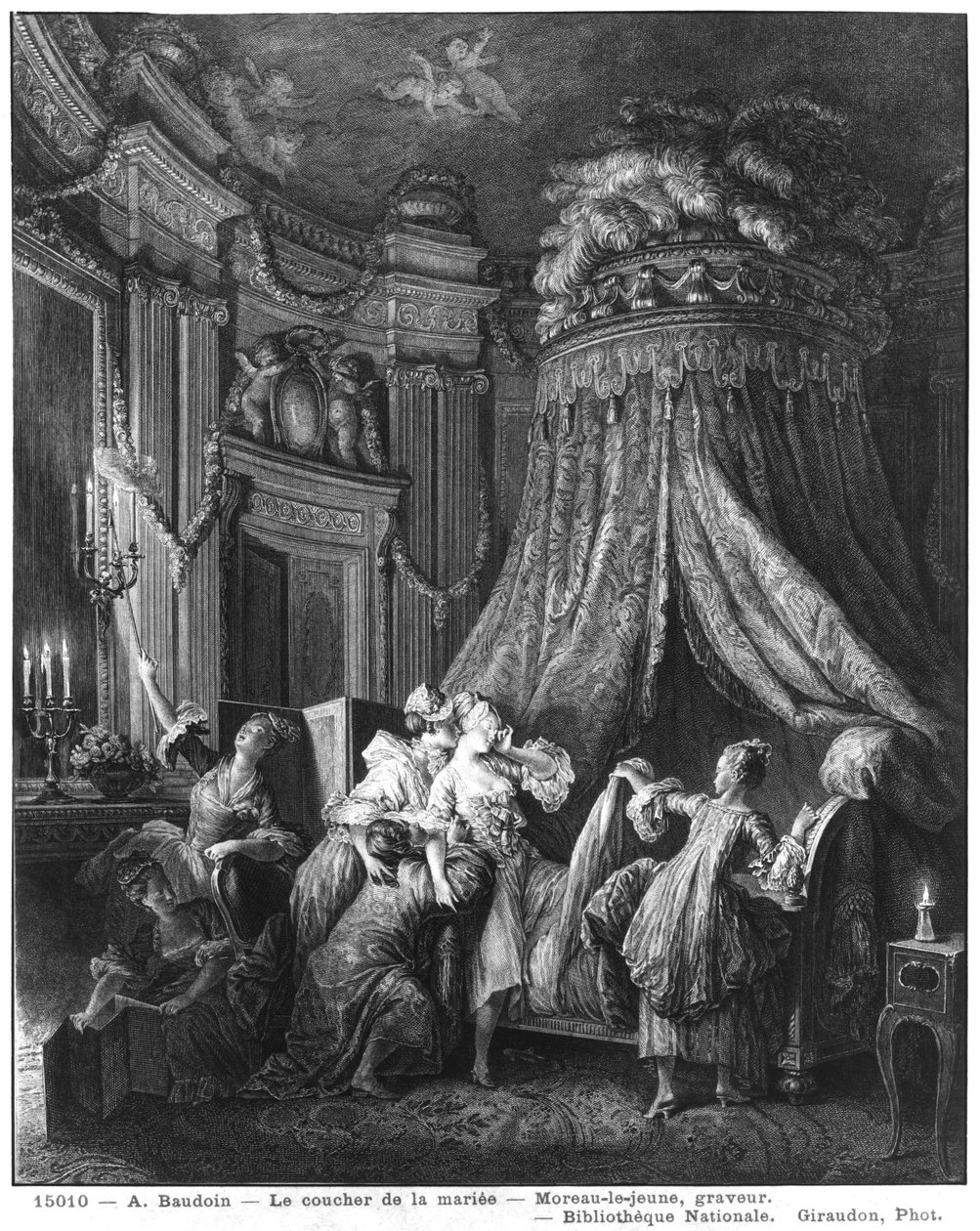 Obřad uléhání nevěsty do postele, vyrytý od Jean-Michel Moreau, řekl Young (1741-1814) od Pierre Antoine Baudouin