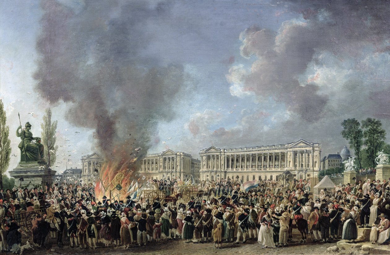 Oslava jednoty, zničení emblémů monarchie, Place de la Concorde, 10. srpna 1793 od Pierre Antoine Demachy