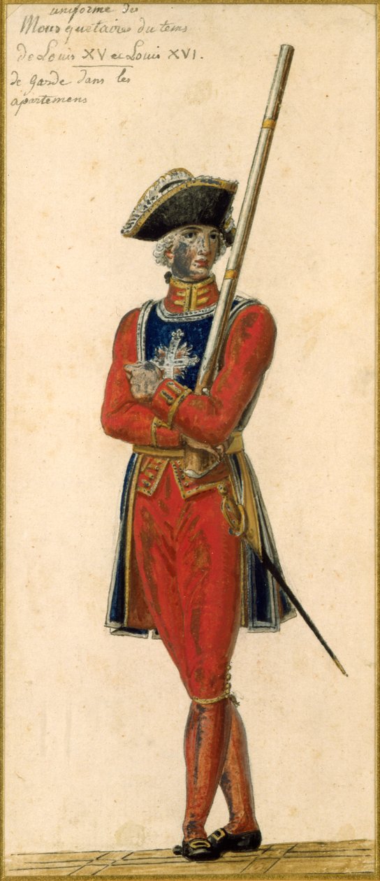 Mušketýr z doby Ludvíka XV (1715-74) a Ludvíka XVI. (1754-93) od Pierre Antoine Lesueur