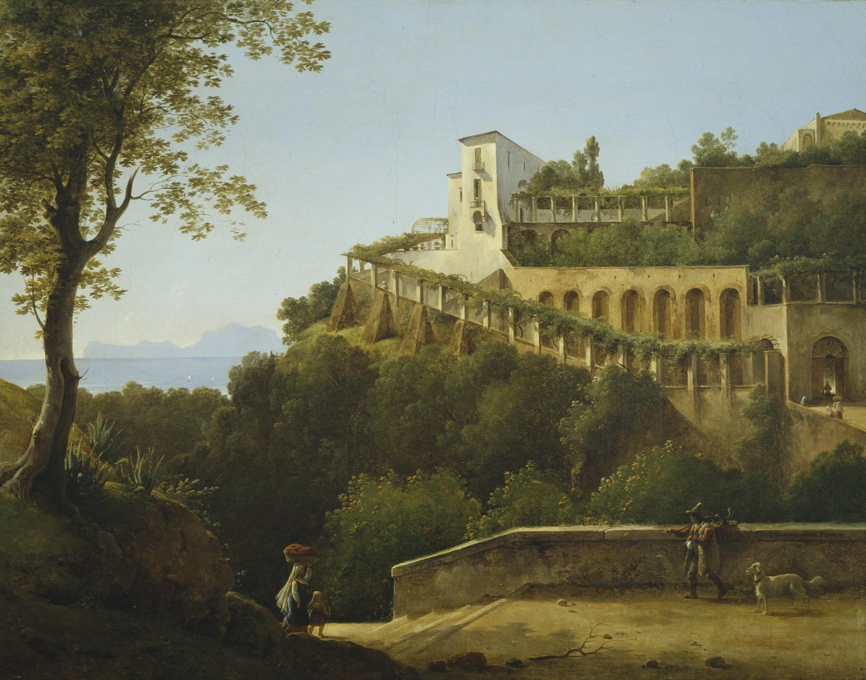 Klášter poblíž Neapole s výhledem na Capri od Pierre Athanase Chauvin