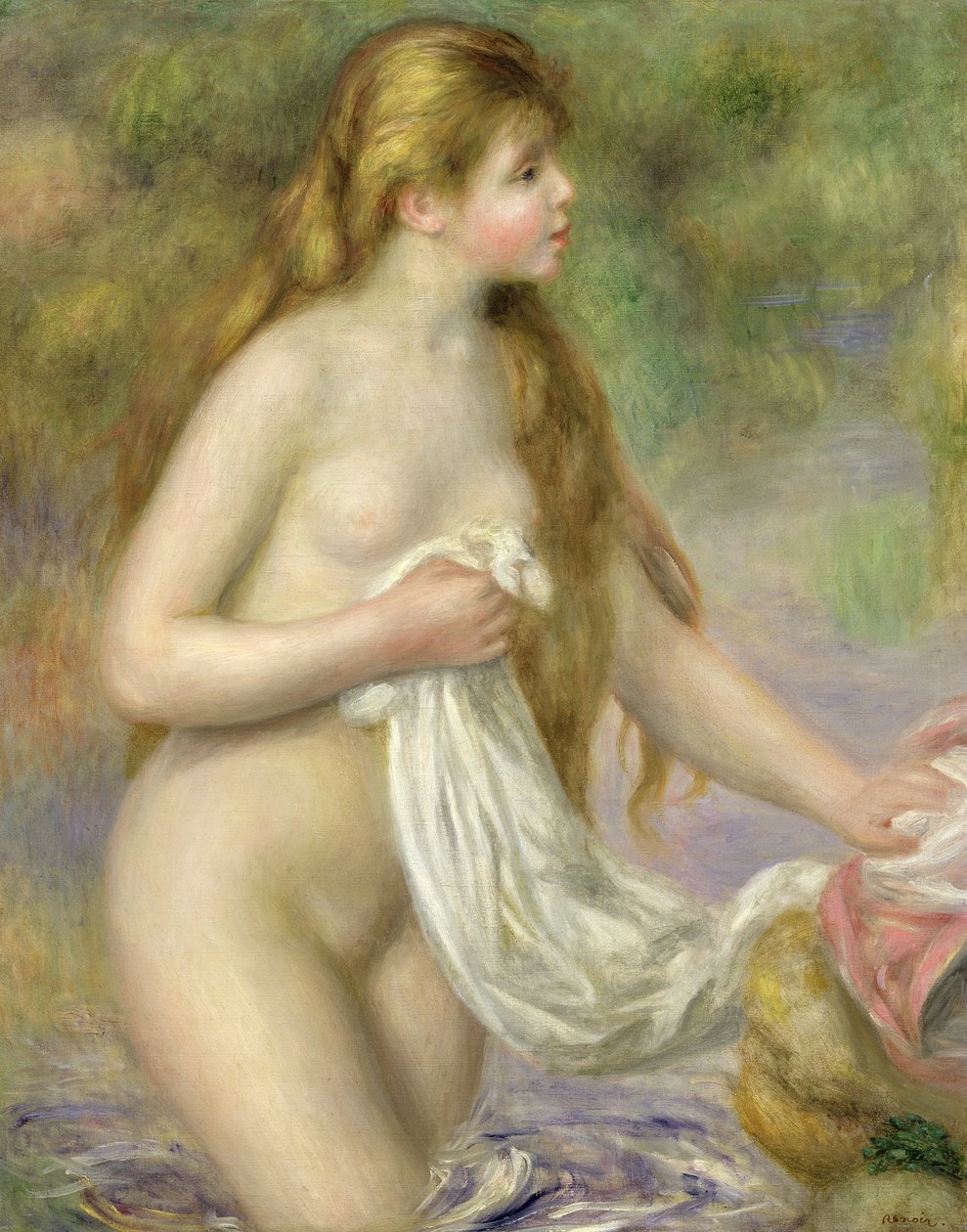 Koupání s dlouhými vlasy, kolem 1895 od Pierre Auguste Renoir