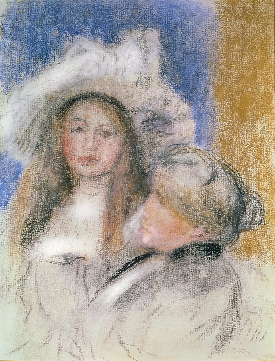 Berthe Morisot (1841-95) a její dcera Julie Manet (1878-1966) (pastel na papíře) od Pierre Auguste Renoir