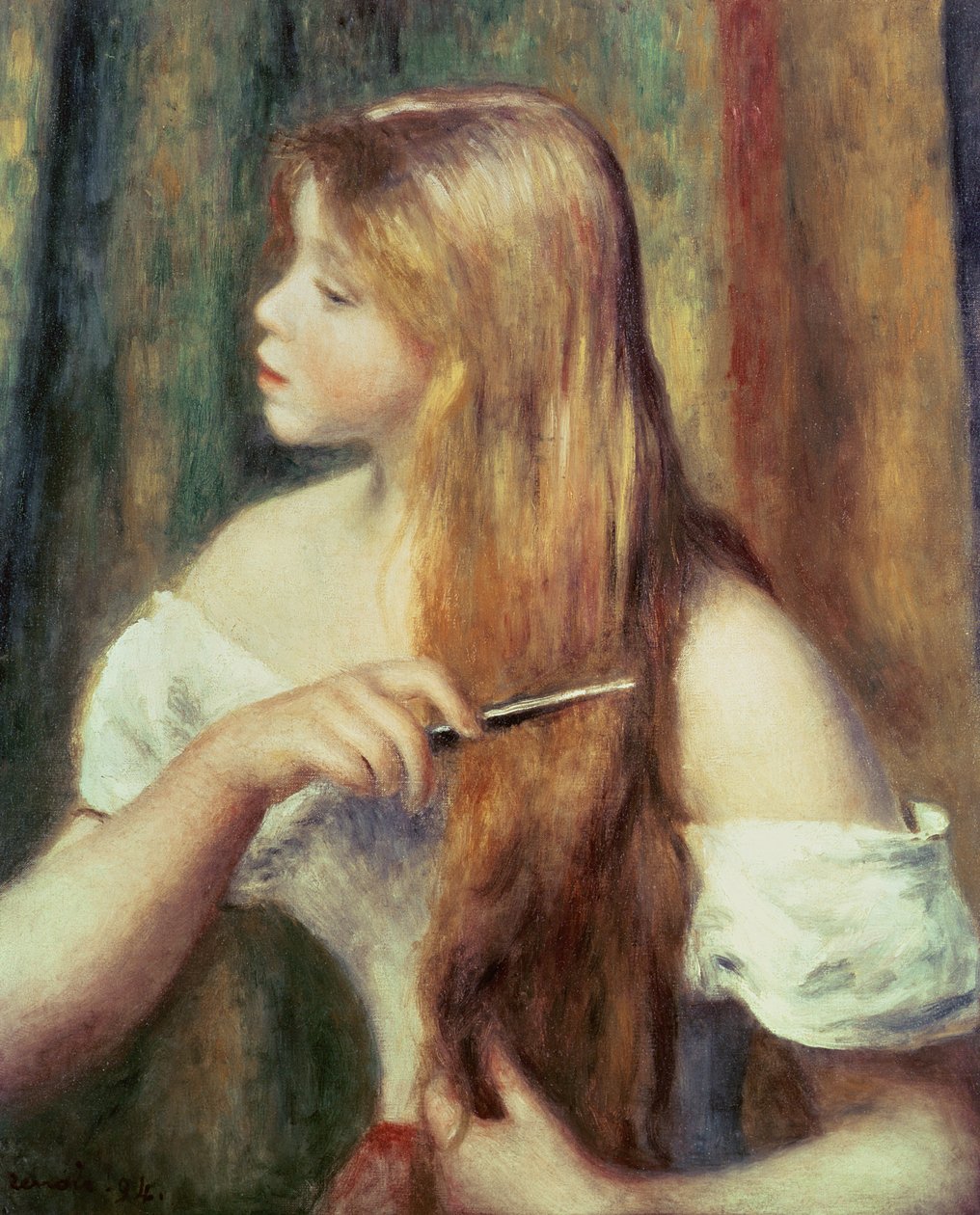 Blondýnka česající si vlasy, 1894 od Pierre Auguste Renoir