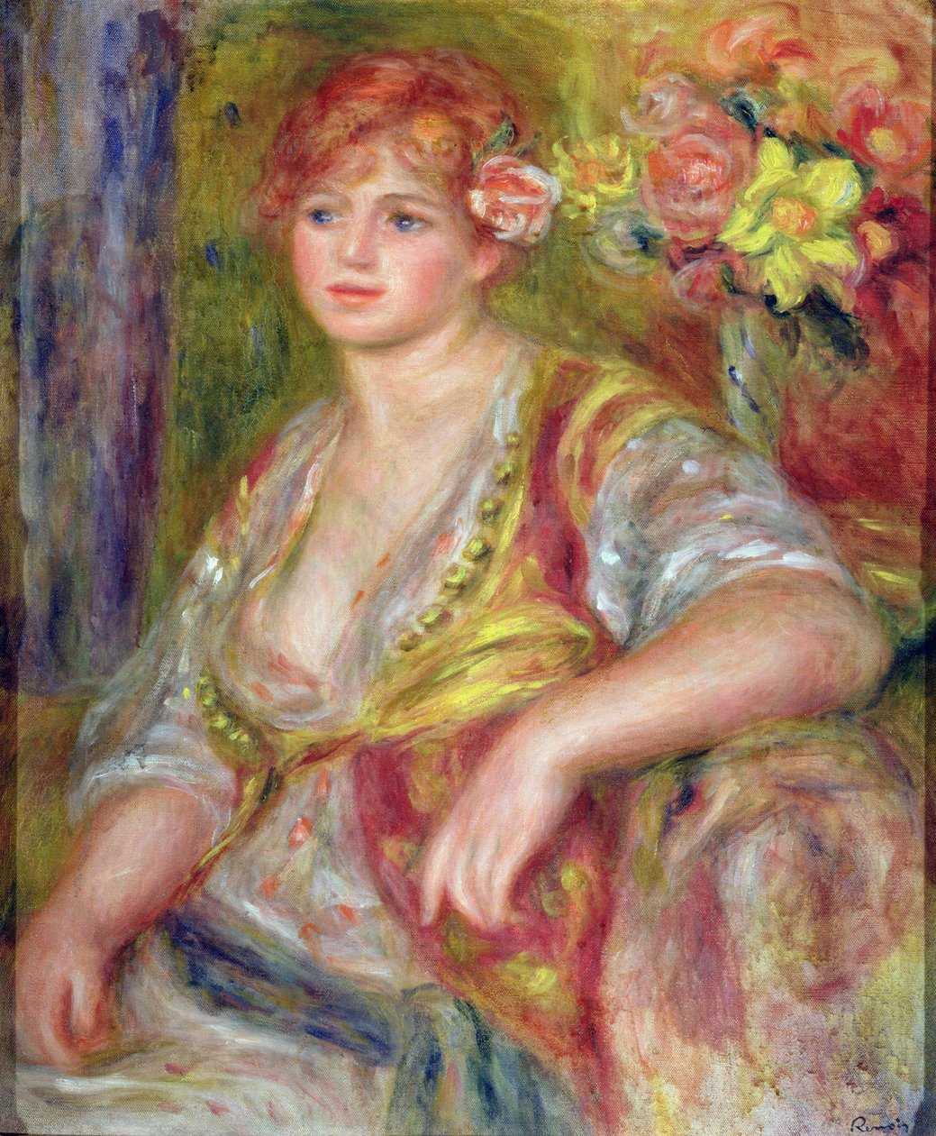 Blondýnka s růží, kolem 1915-17 od Pierre Auguste Renoir