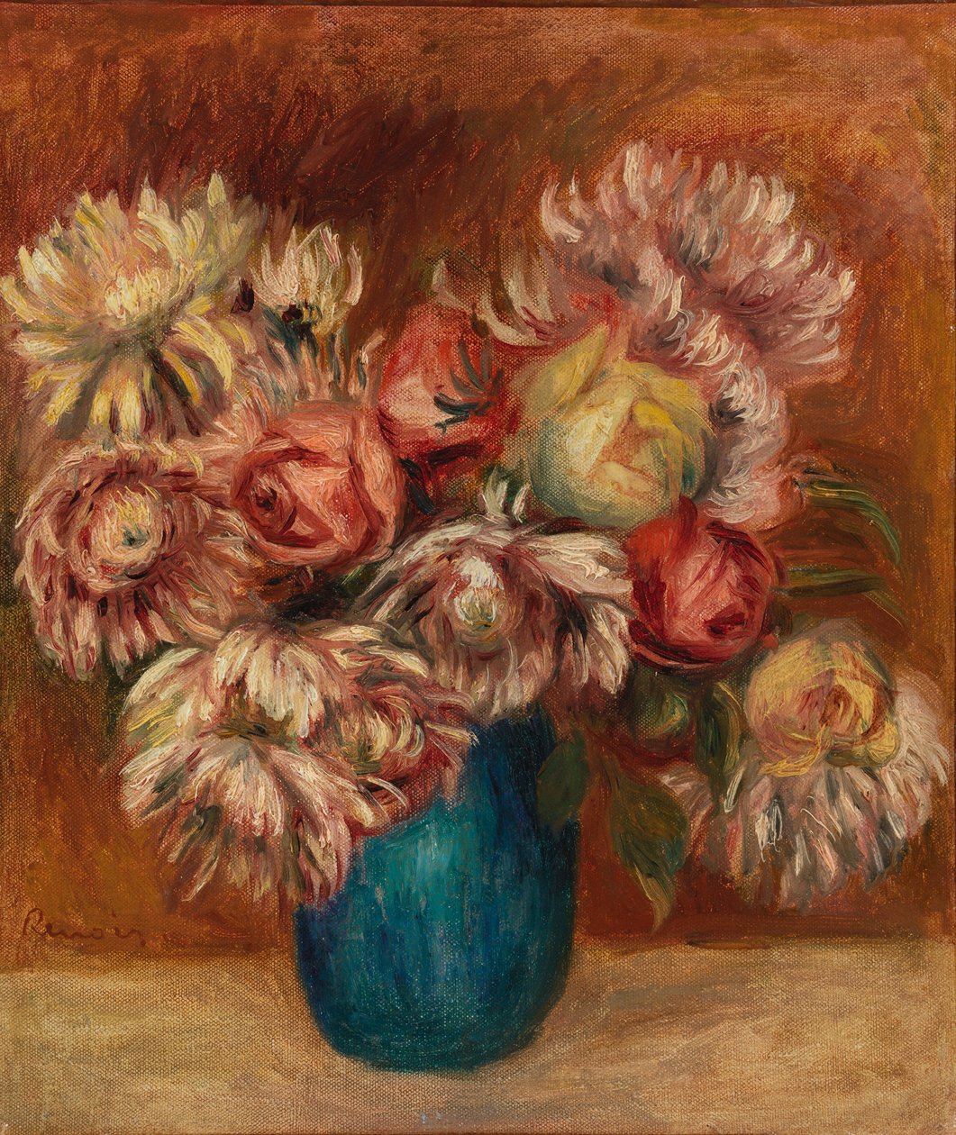 Květiny v zelené váze od Pierre Auguste Renoir