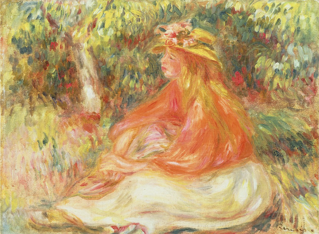 Dívka sedící v krajině od Pierre Auguste Renoir
