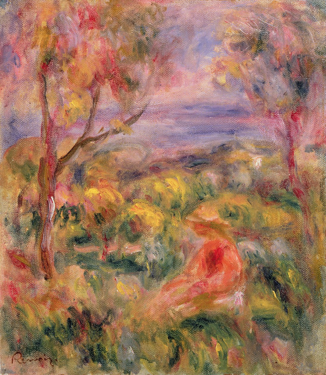Dívka a dva stromy v krajině, 1917 od Pierre Auguste Renoir