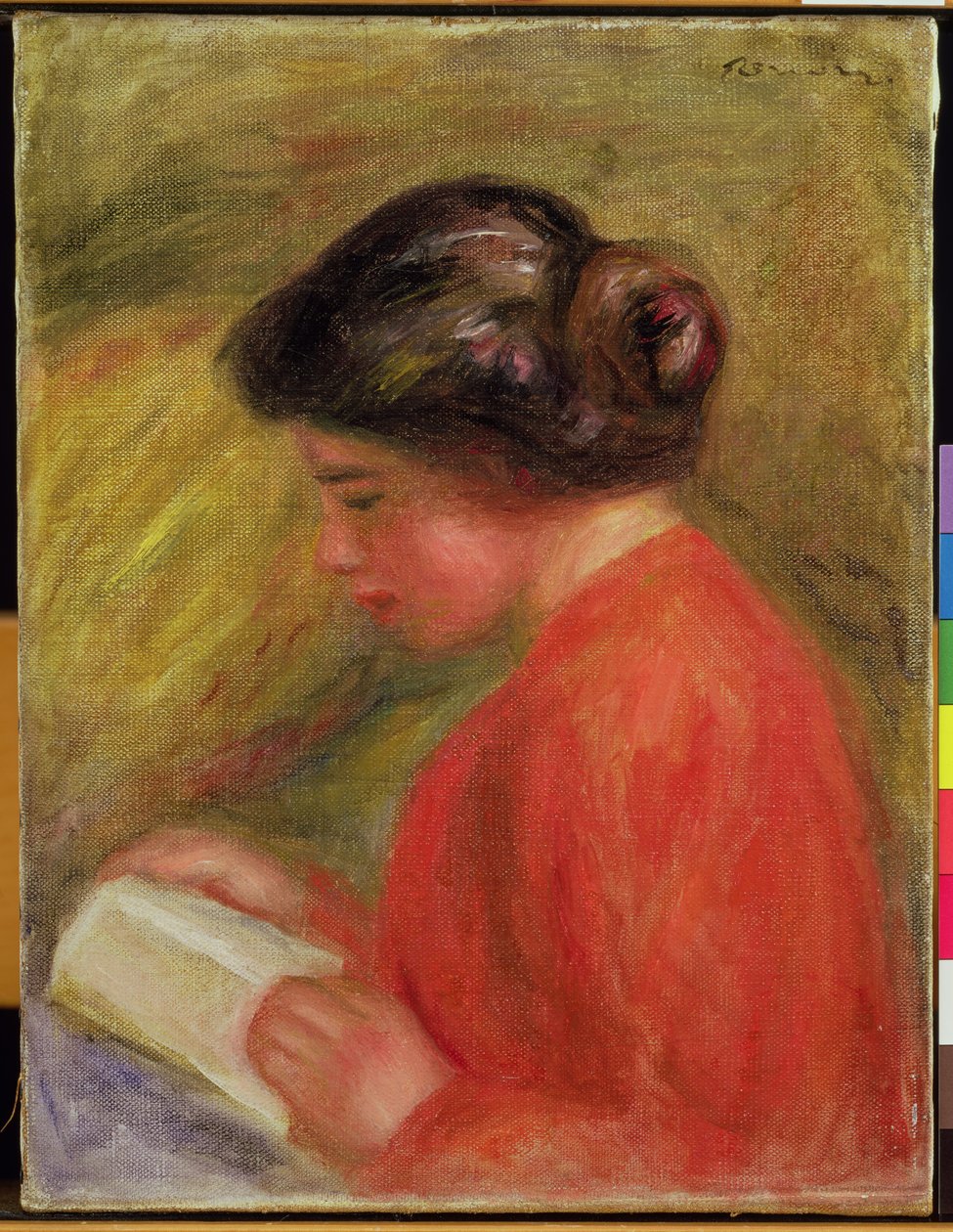 Dívka v červeném čtení od Pierre Auguste Renoir