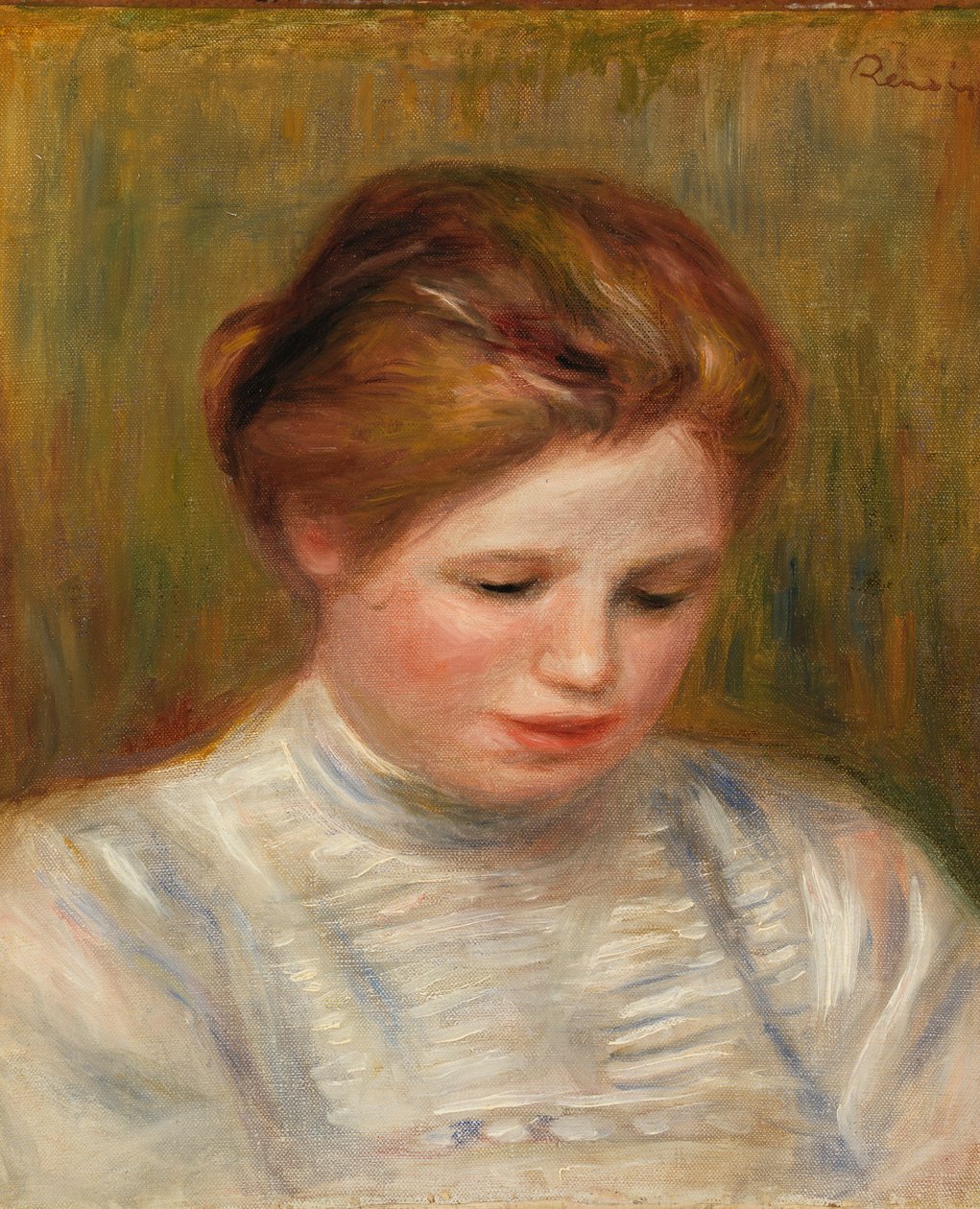 Hlava; také nazývaná Výšivková studie od Pierre Auguste Renoir