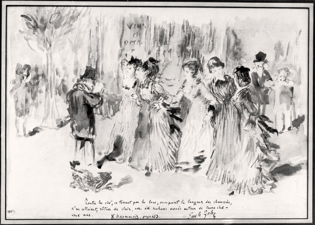 Ilustrace pro LAssommoir (1876-77), Emile Zola (1840-1902), strana 453 (mytí na papíře) od Pierre Auguste Renoir