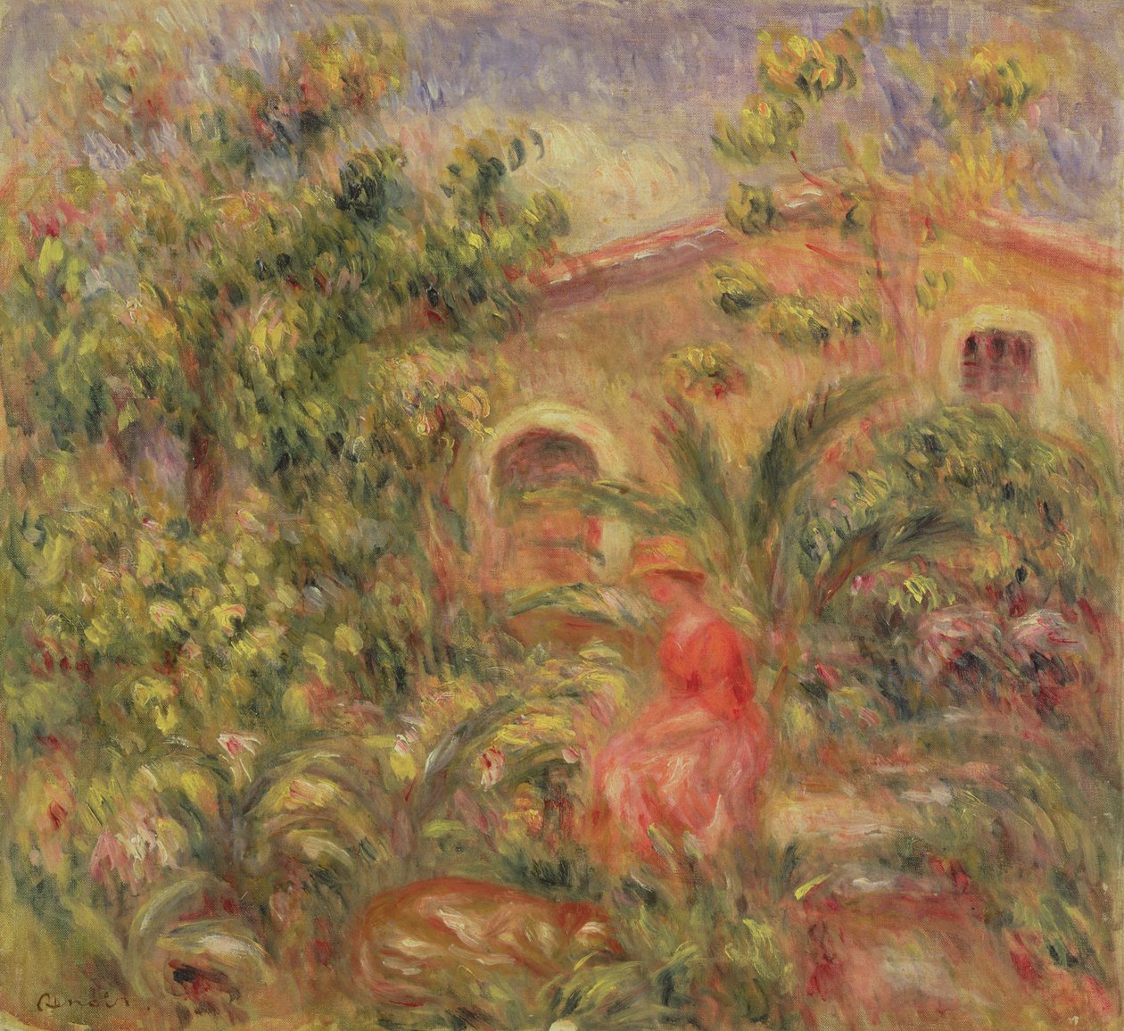 Krajina se ženou a psem, 1917 od Pierre Auguste Renoir