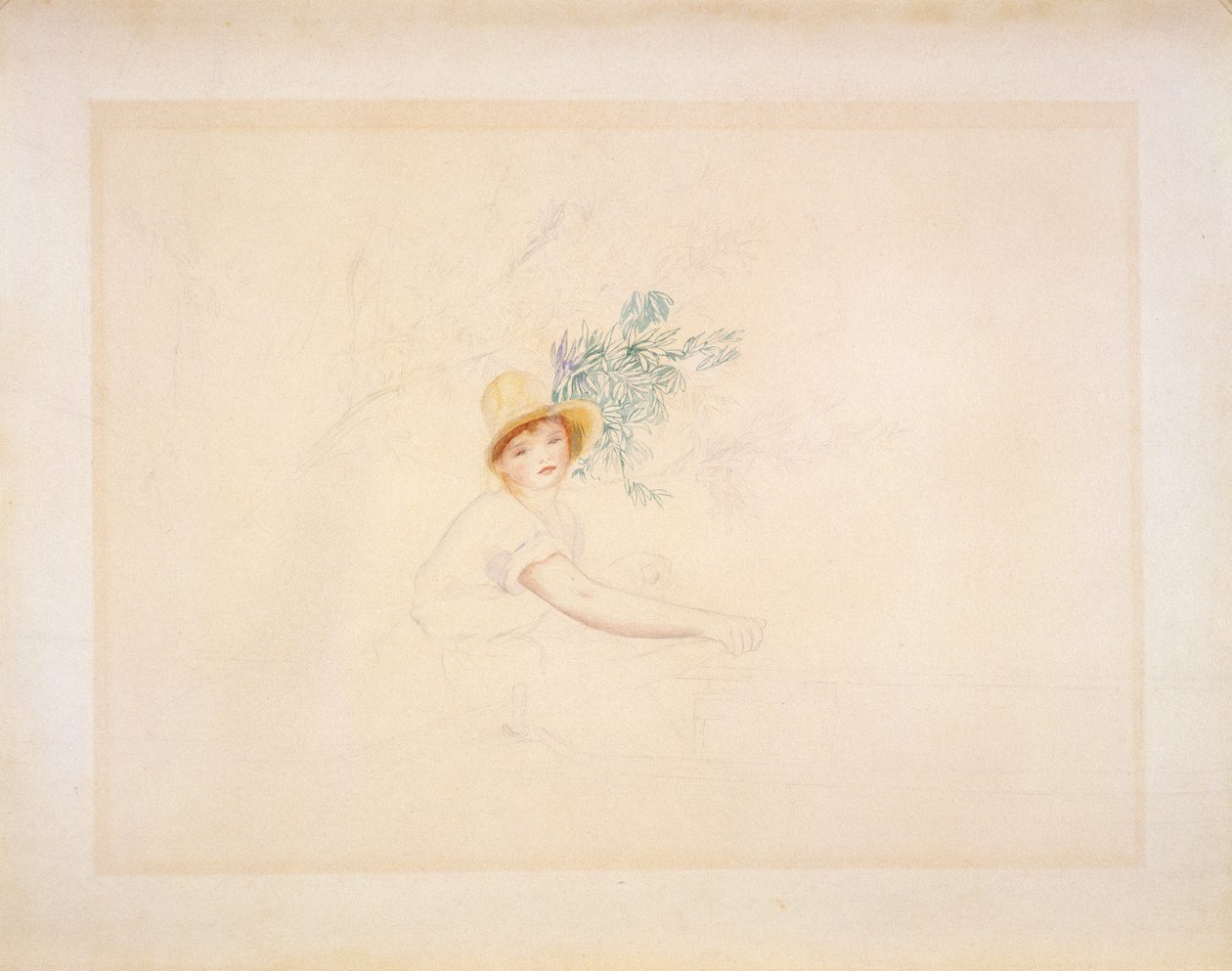 Madame Renoirová ve člunu, 1884-86 (tužka a wc na papíře) od Pierre Auguste Renoir