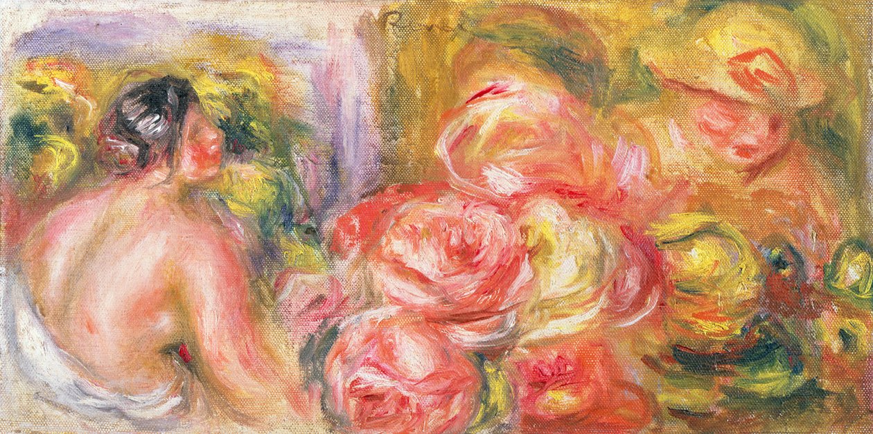 Nahá dívka s kloboukem a růžemi, 1916 od Pierre Auguste Renoir
