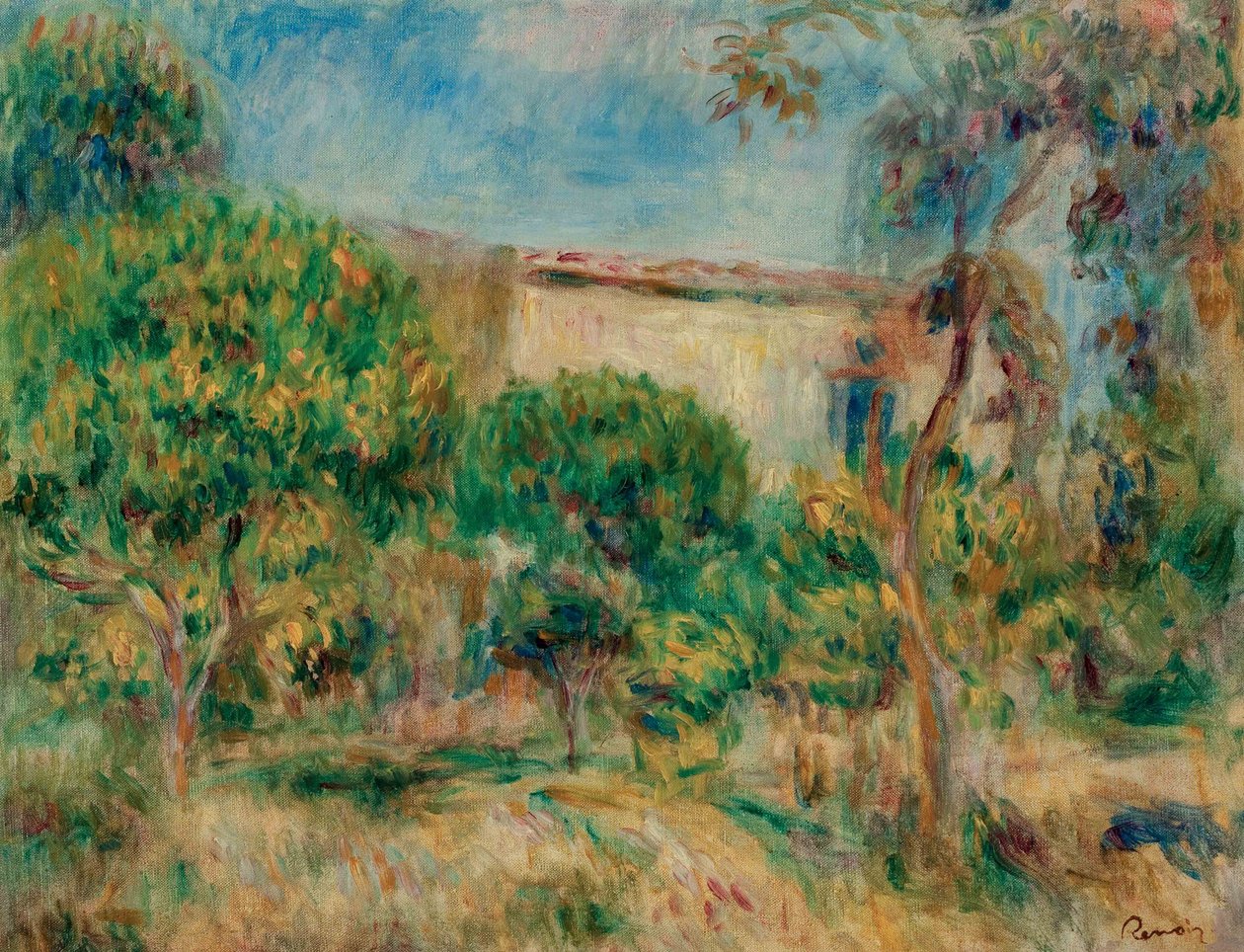 Krajina, dům viděný z farmy od Pierre Auguste Renoir