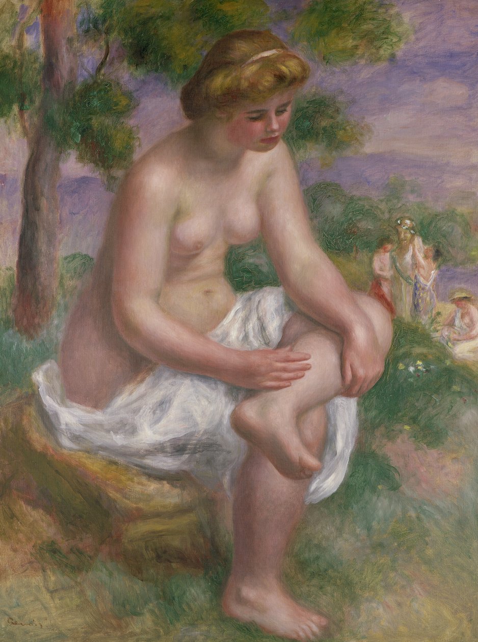 Sedící koupající se v krajině aneb Eurydice, 1895-1900 od Pierre Auguste Renoir