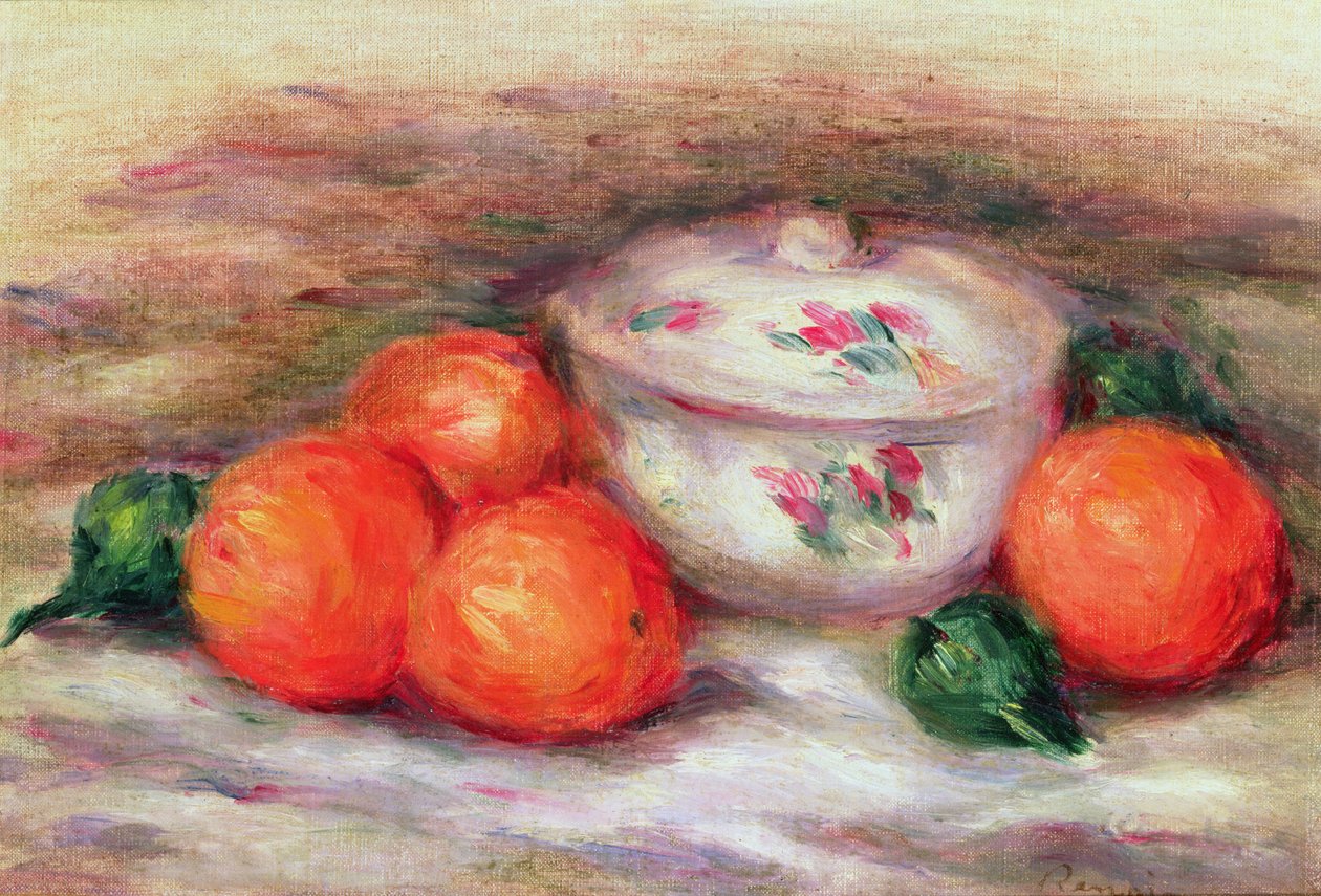 Zátiší se zakrytou miskou a pomeranči od Pierre Auguste Renoir