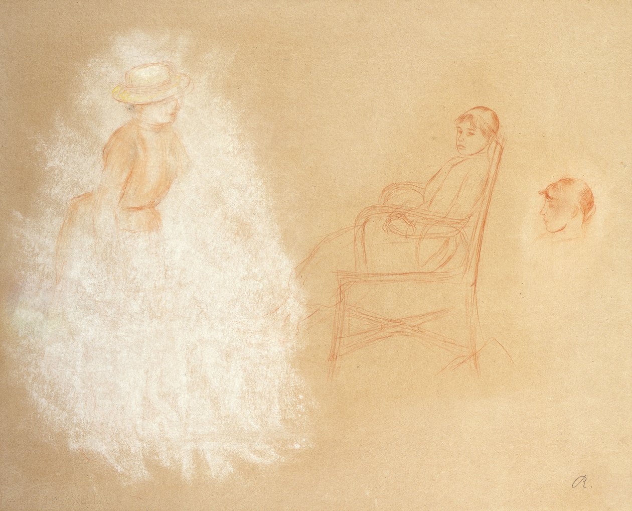 Studie o ženách (křída na papíře) od Pierre Auguste Renoir