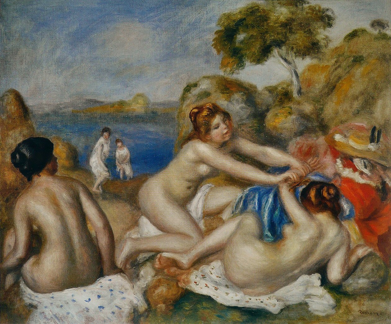 Tři koupající se s krabem od Pierre Auguste Renoir