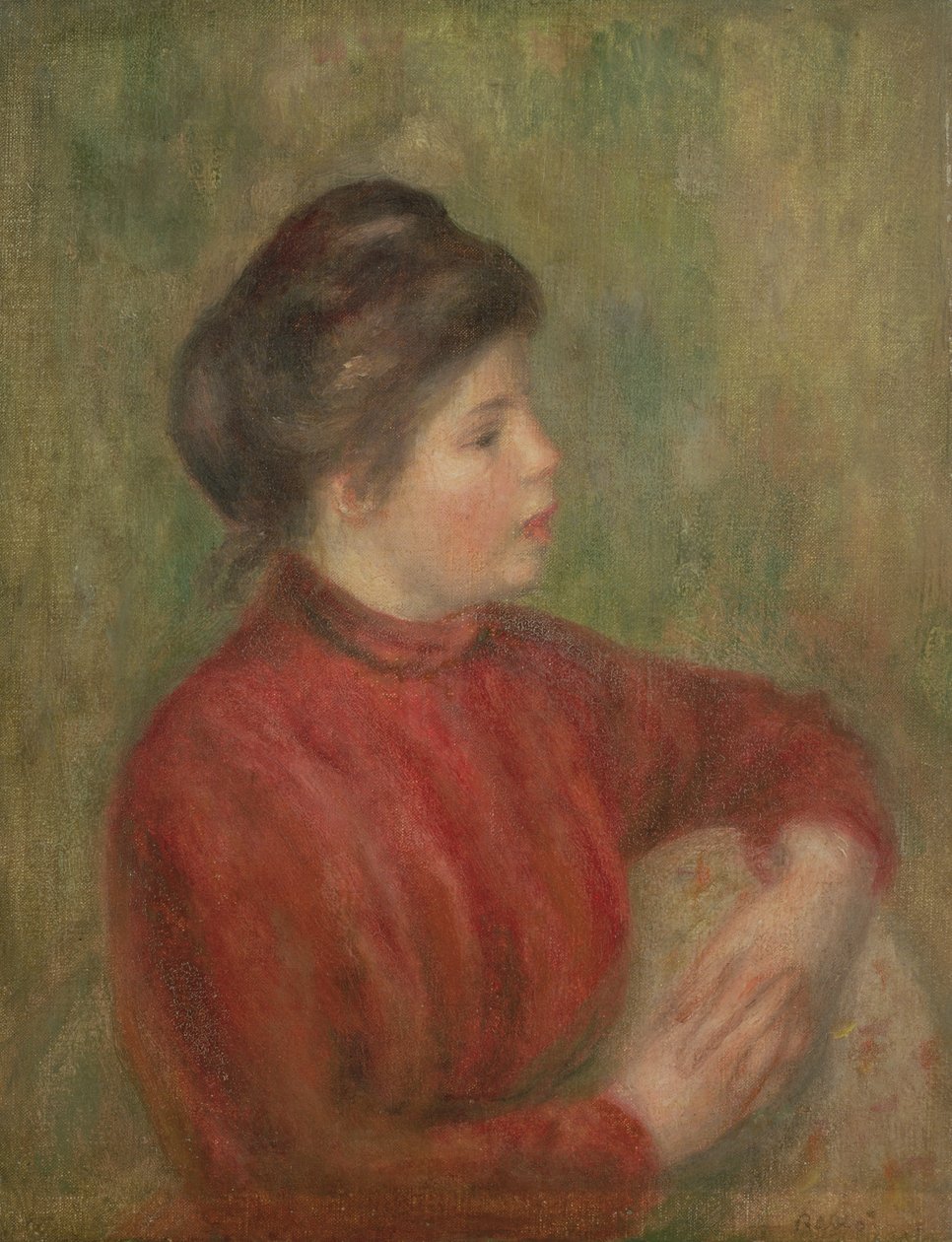 Žena opřená rukama o židli, 1891 od Pierre Auguste Renoir