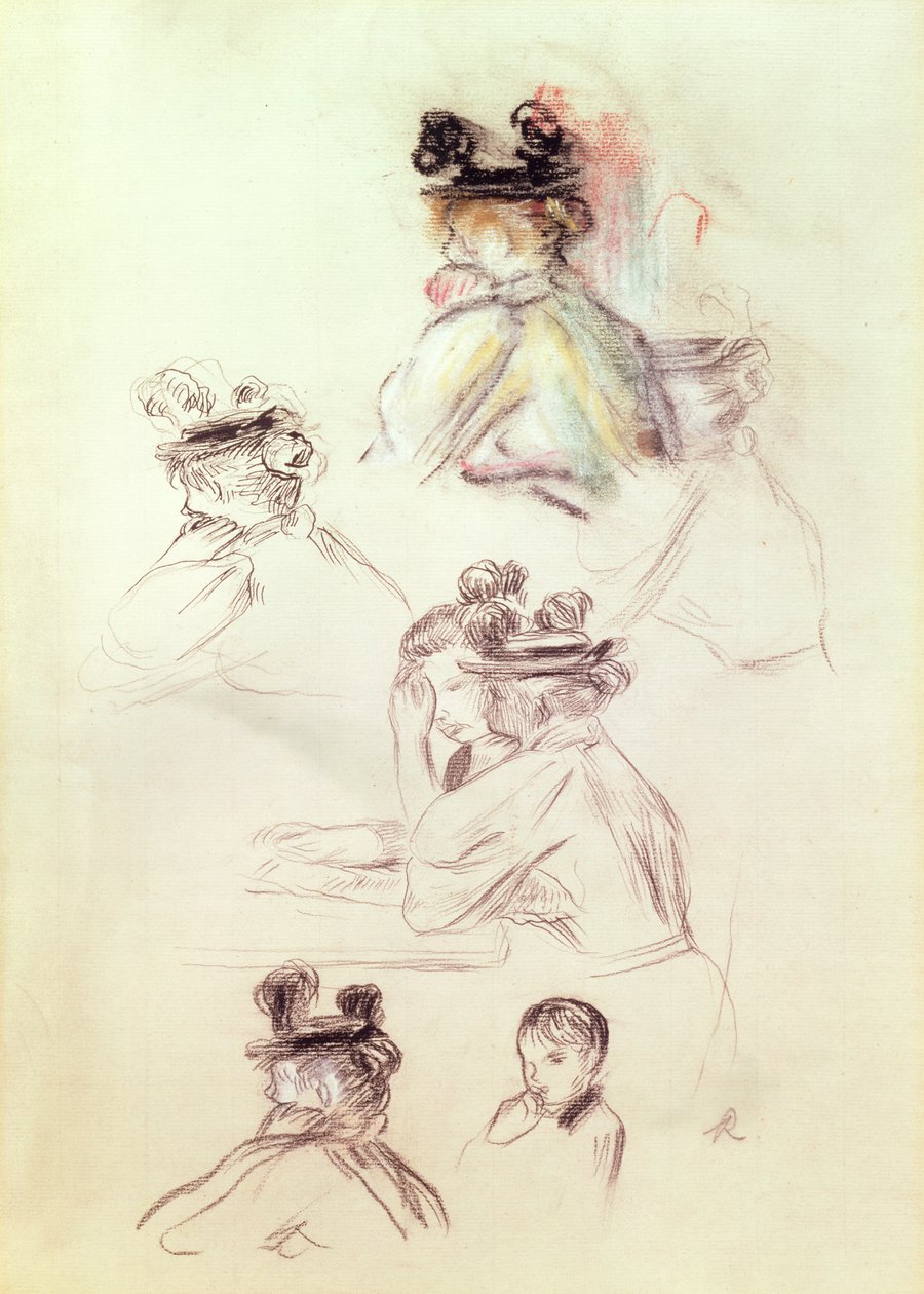 Pracovní list se sedmi postavami (uhl, inkoust a pastel na papíře) od Pierre Auguste Renoir