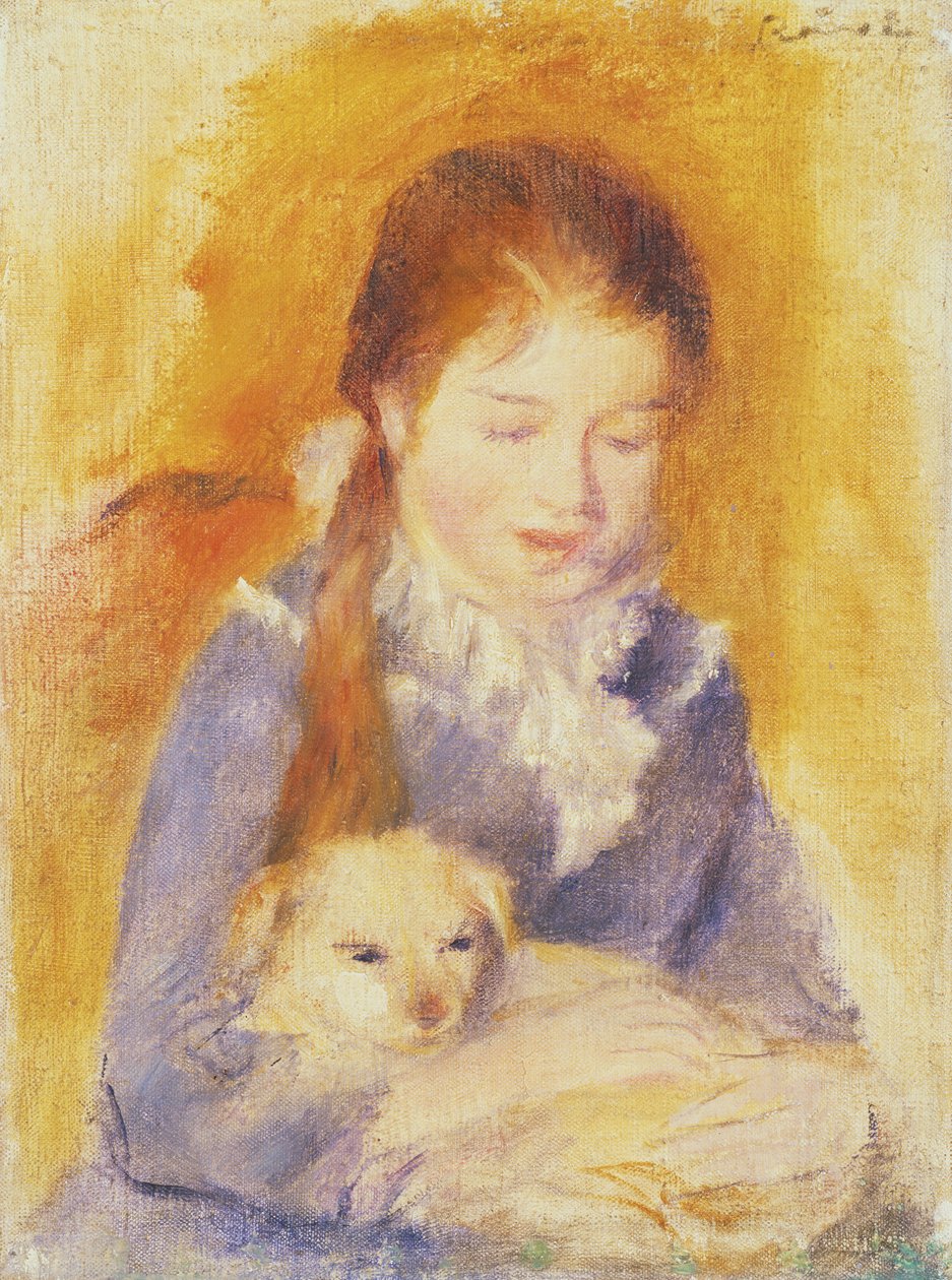 Mladá dívka se psem, kolem roku 1875 od Pierre Auguste Renoir